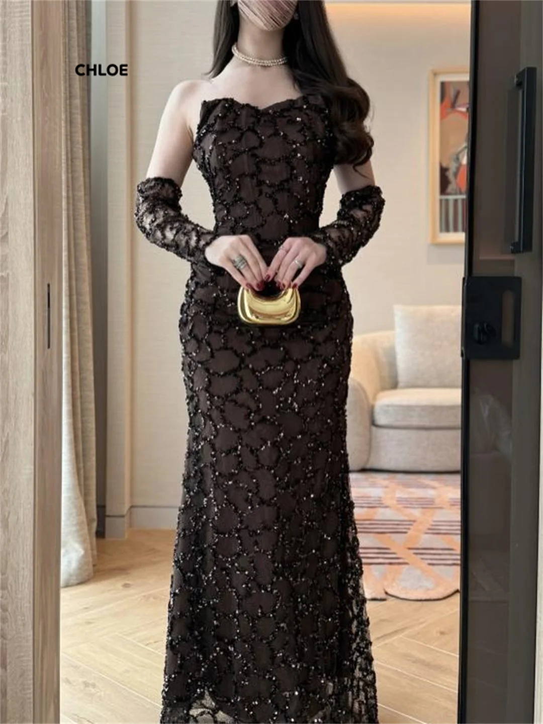 

Customized Elegant Dresses Woman for Evening Party Shiny Mermaid Short Sleeves Chiffon Formal & Evening Gowns Ball Gown Dress