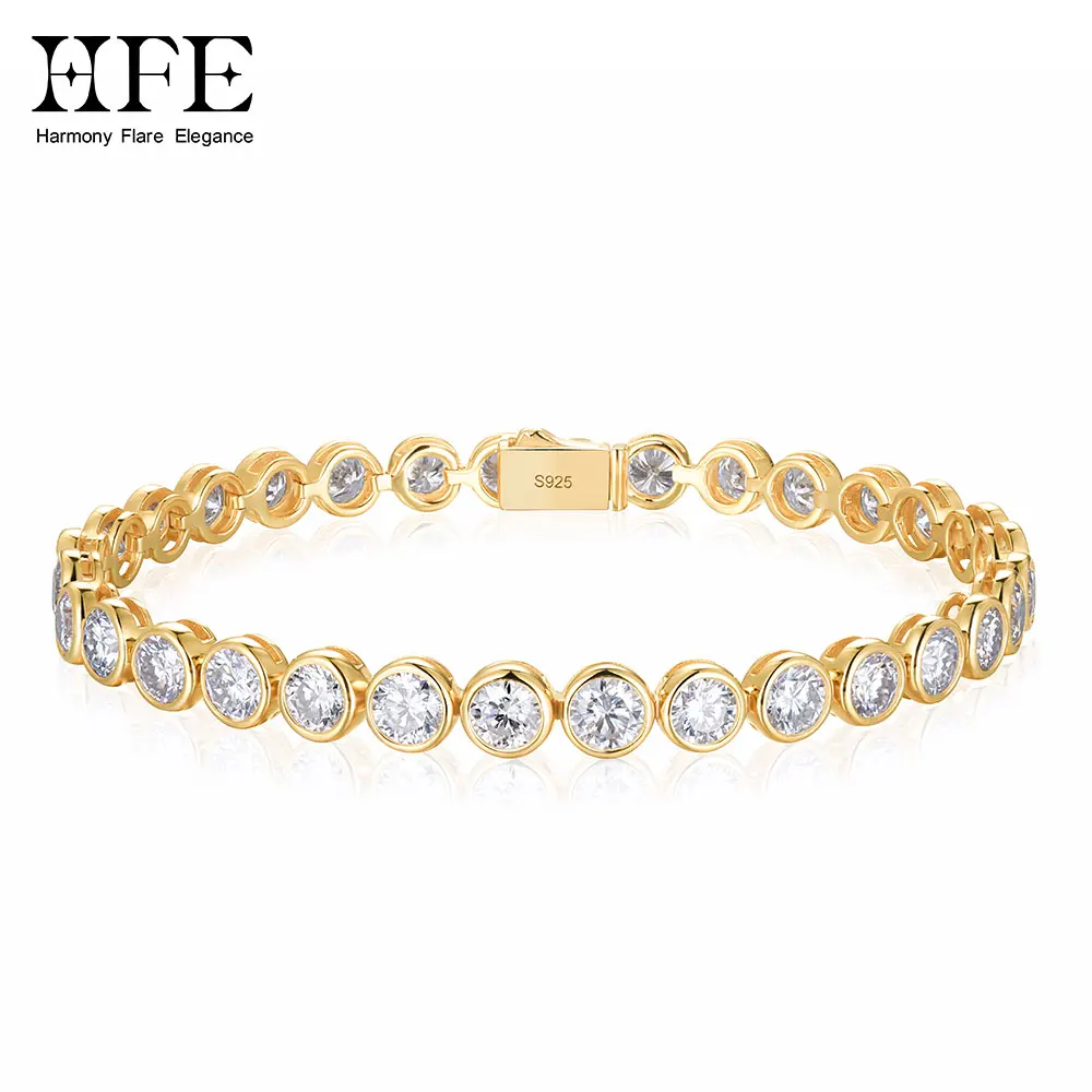 HFE 4mm D Color VVS1 Moissanite Bracelet, 18k Gold Plated, Customized Bracelet