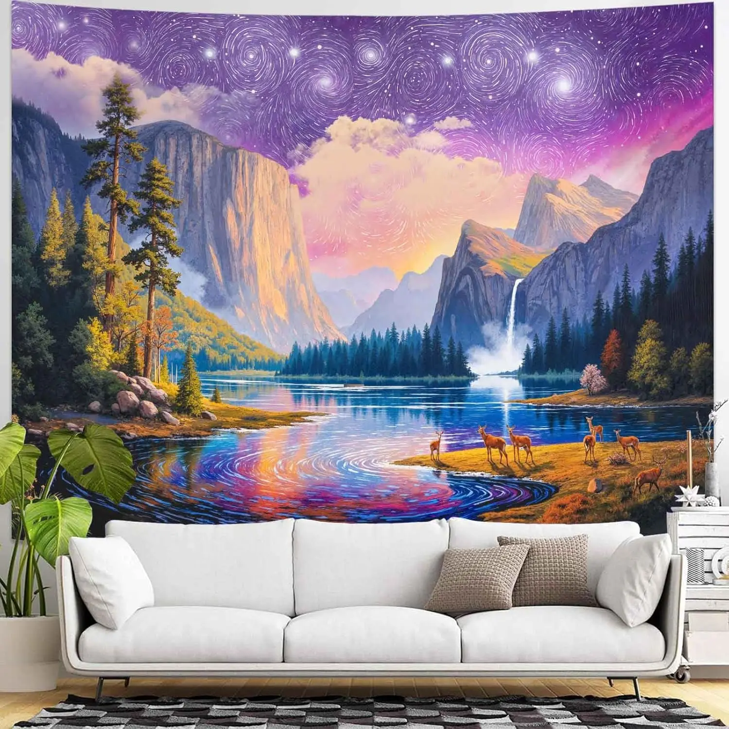 Mountain Lake Tapestries Starry Sky Tapestries Tranquil Nature Waterfall Wall Tapestry Bedroom Dormitory Living Room Decoration