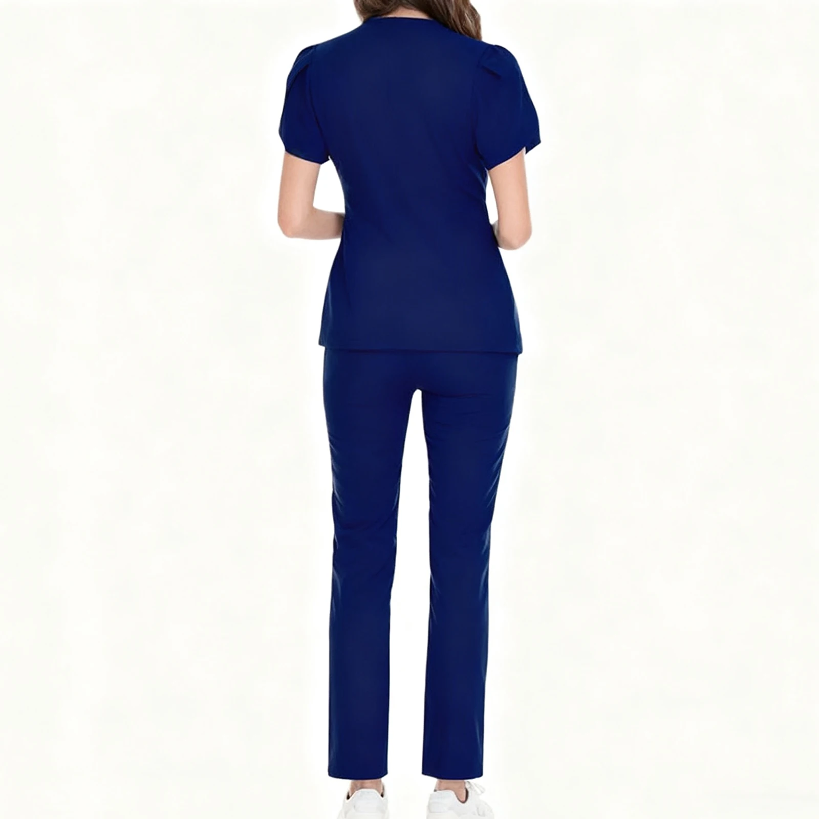 Conjunto de enfermeira feminina, decote em v, manga curta, zíper, manga plissada, calças compridas multicoloridas, uniforme médico, roupa de trabalho de saúde