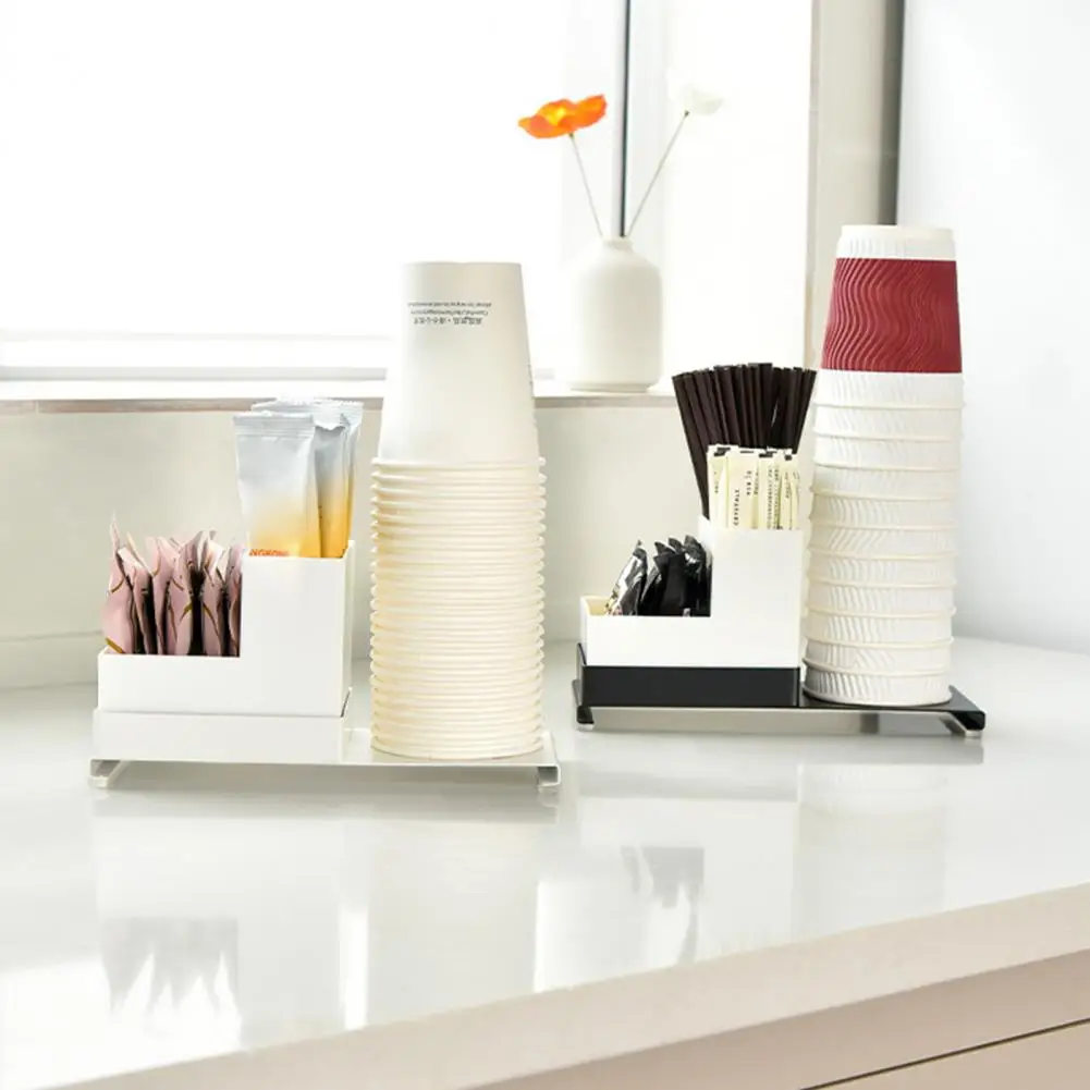 Portavasos con ranuras para pajita, diseño abierto, dispensador de vasos de Metal, almacenamiento de tazas desechables, organizador clásico para café