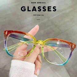 Fashion Gradient Anti Blue Light Flat Mirror Glasses Vintage Retro Large Frame Myopia Glasses Frame Eyewear for Adult,Women,Men