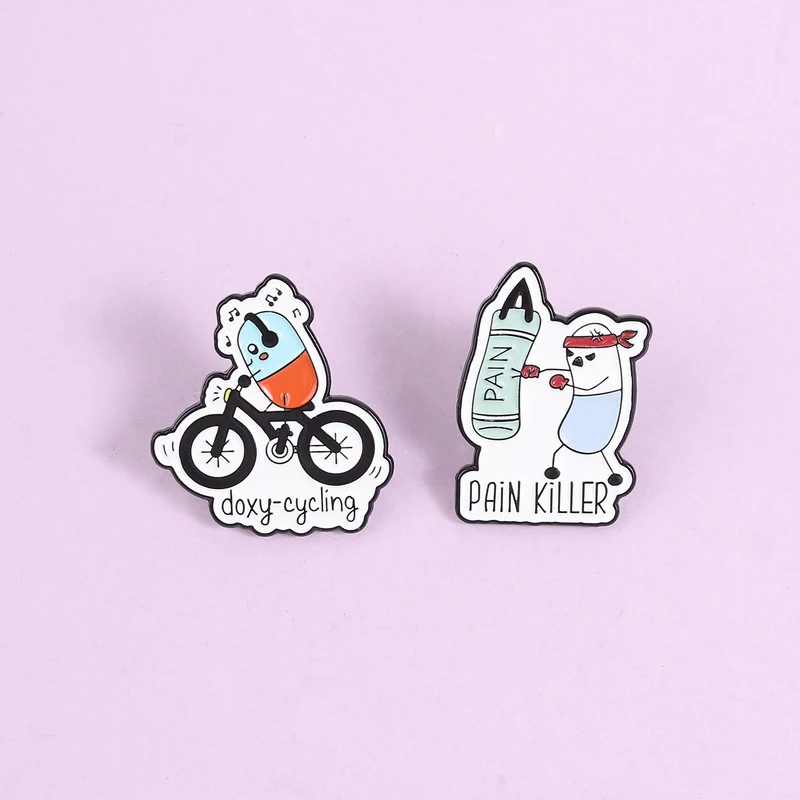 Pain Killer Enamel Pins Relatable Pill Alloy Brooches Funny Medical Lapel Badges Jewelry Accessories Gift for Women Men