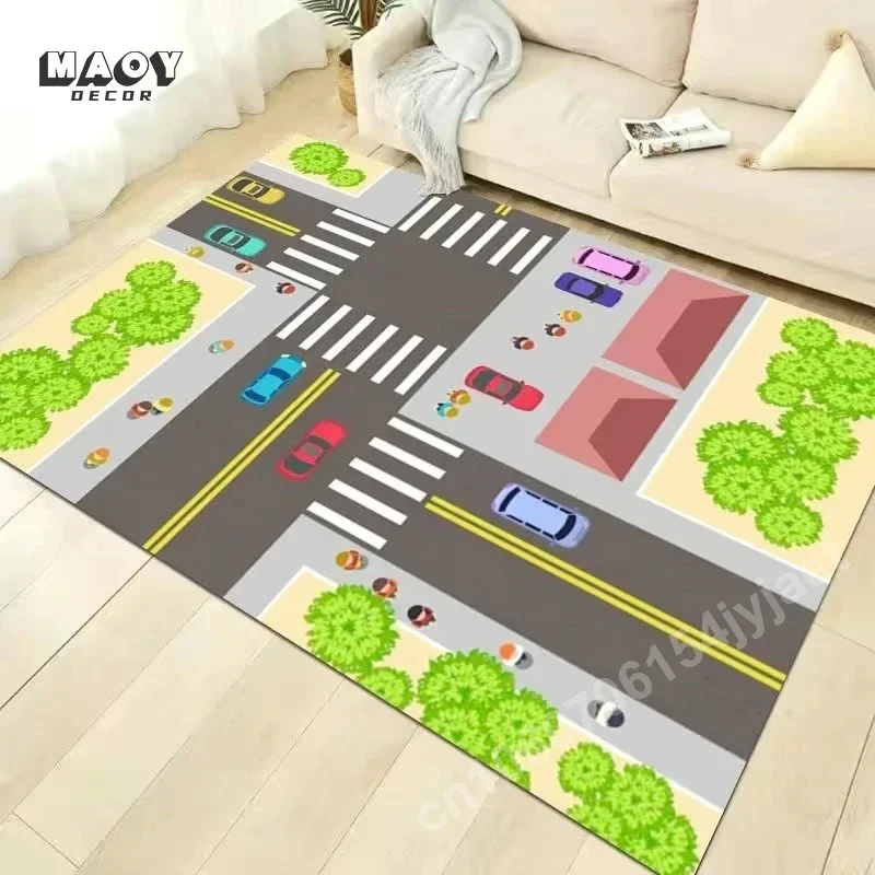 Carpet for Living Room Kids Play Clmbing Floor Mat Modern Road Traffic Route Map Area Rug Bedroom Bedside Sofa Table Doormat