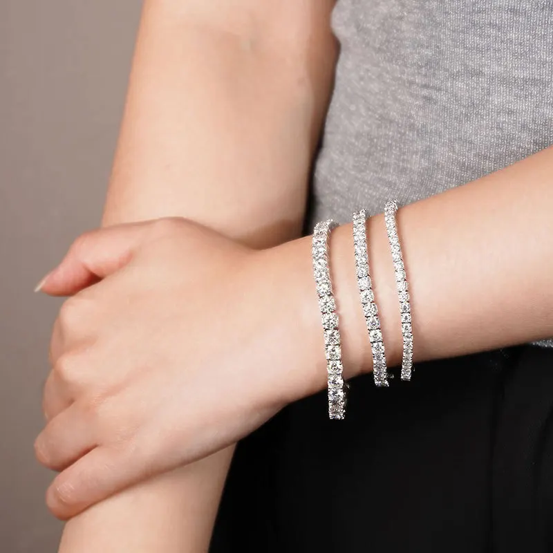 New S925 Pure Silver Selection D Color Mosang Stone Tennis Bracelet Female Internet Celebrity Same Silver Bracelet