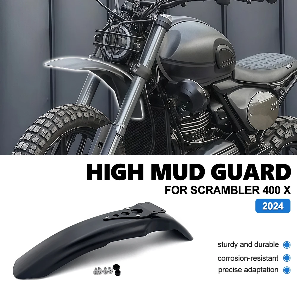 Motorcycle Front High Mud guard Fender Plastic Cove For Triumph Scrambler 400X 2024  Black Durable Dirt Board