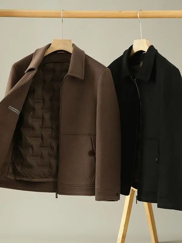 

Мужская шерстяная куртка класса люкс со съемным утеплителем из утиного пуха, итальянский стиль, осень-зима, двусторонняя, стандартный крой, деловой повседневный стиль