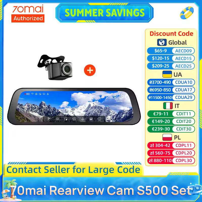 70mai S500 Rearview Dash Cam 9,35'' Touchscreen 3K Superkondensator Zweikanal HDR Sprachsteuerung 24H Parküberwachung