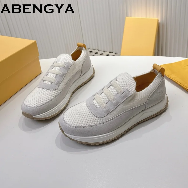 Spring Autumn Knitted Flat Shoes Men Lace Up Tennis Trainers Sneakers Male Platform Casual Shoes For Man size 39-46