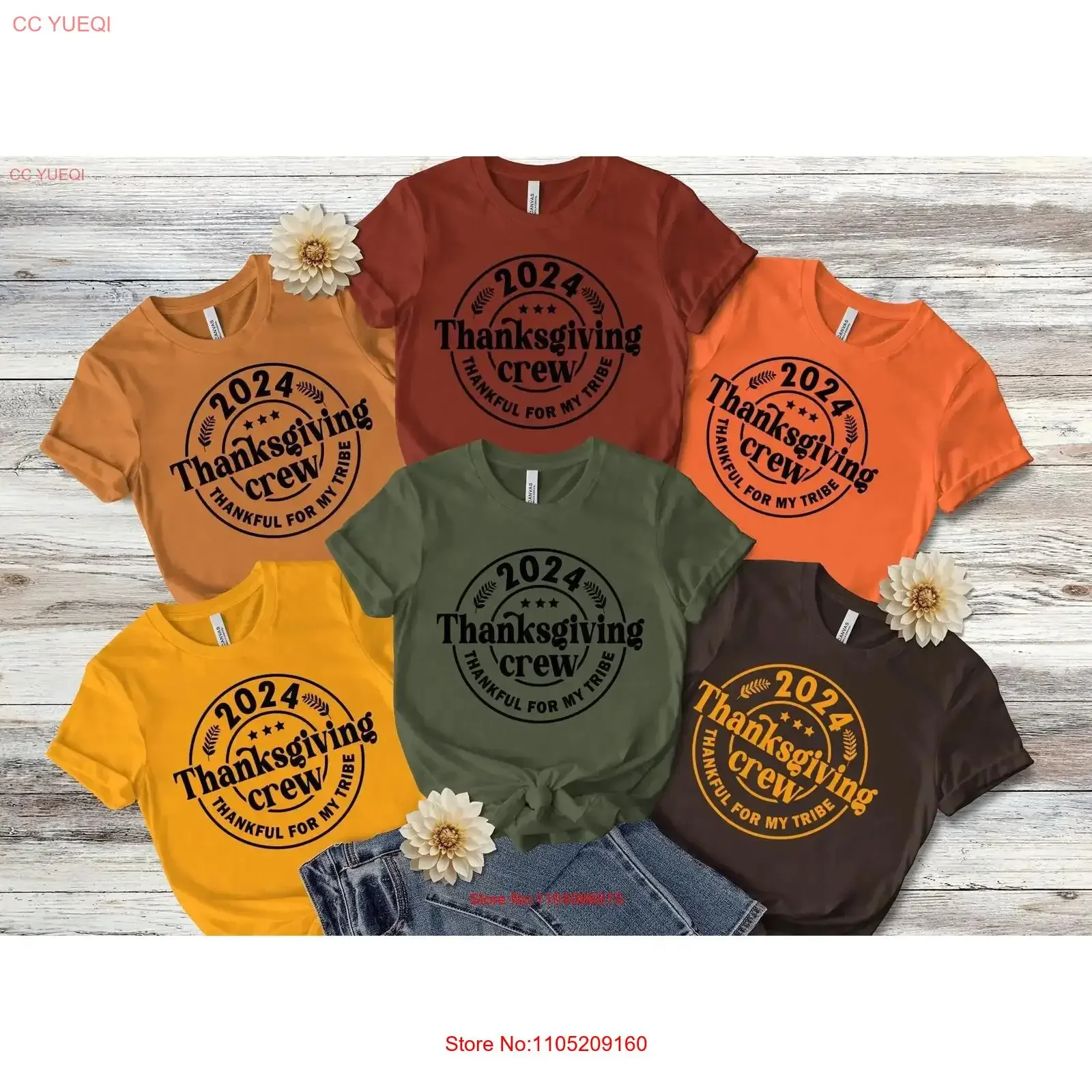 Thanksgiving Crew T Shirt Family Matching Thankful For My Tribe Dinner Outfit Turkey Day vintage Washed Unisex fashion