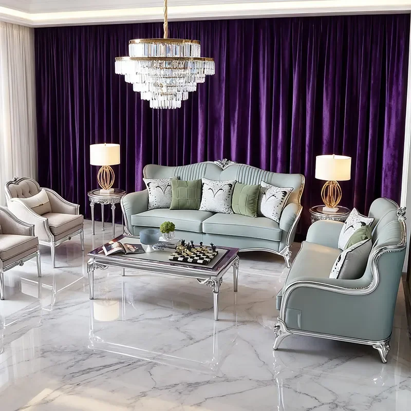 French Style Light Luxury Leather Sofa Solid Wood Frame First Layer Cowhide European Furniture for Villa Living Room Small