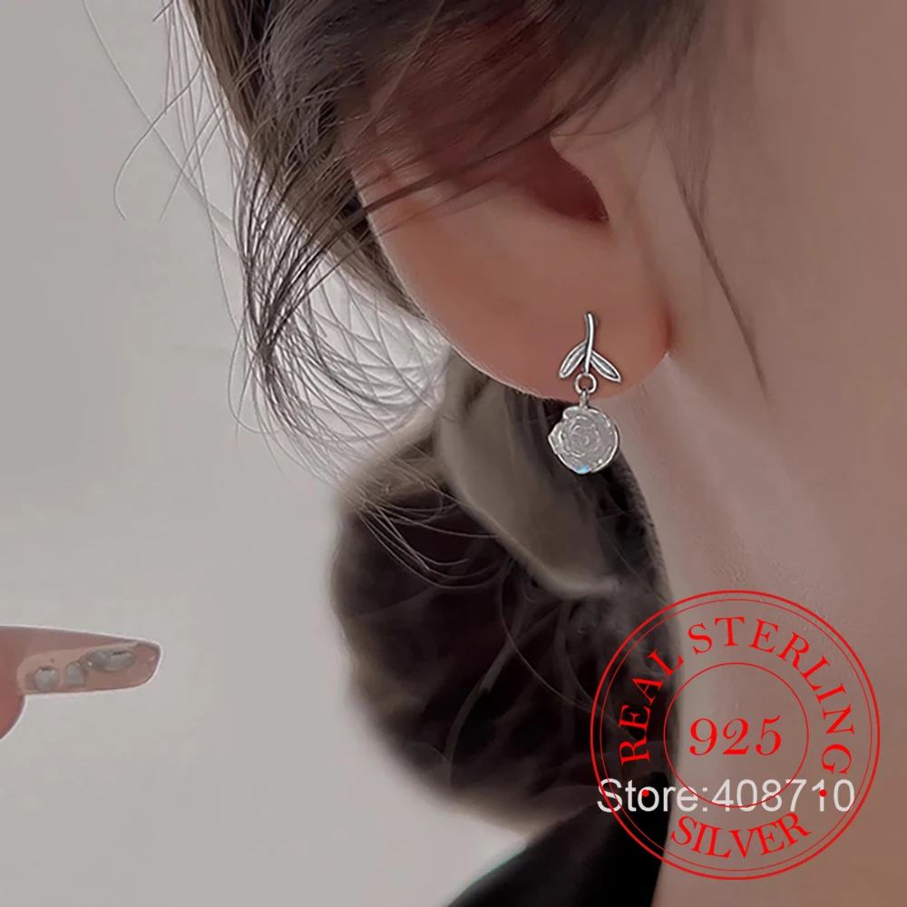 

925 Sterling Silver Jewelry Simple Rose Flower Stud Earrings for Women Wedding Party Jewelry For Girls Friend Giftluxur