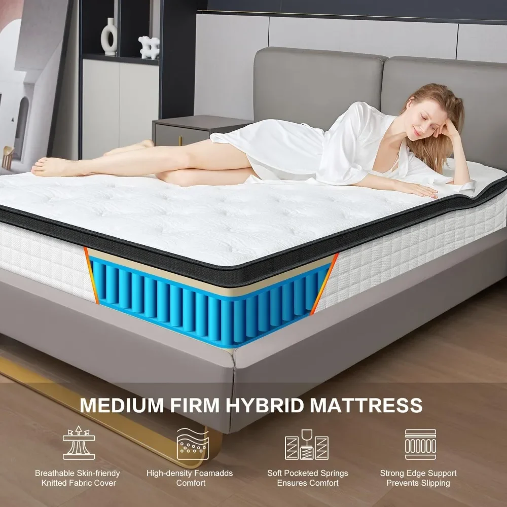 White Full Spring Mattress, Medium Hardness, with Gel Memory Foam, Independent Bag Coil Safety Certification Bedroom Furniture