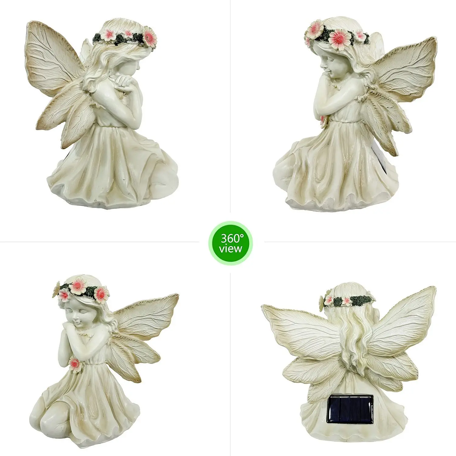 Solar Powered Flower Fairy Light Angel Wings Figurine Outdoor Garden Decoration Resin Ornaments