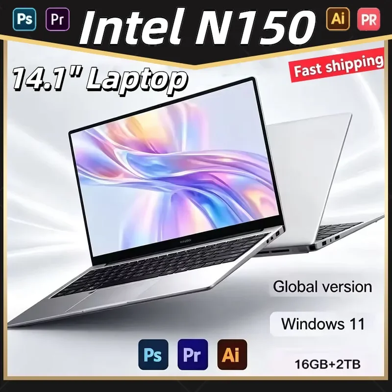 New 14.1' Laptop Intel Core N150 16GB 32GB 2TB Gaming PC Ultra Slim Office Study Computer PC Windows 11 Pro 1920*1080 HD