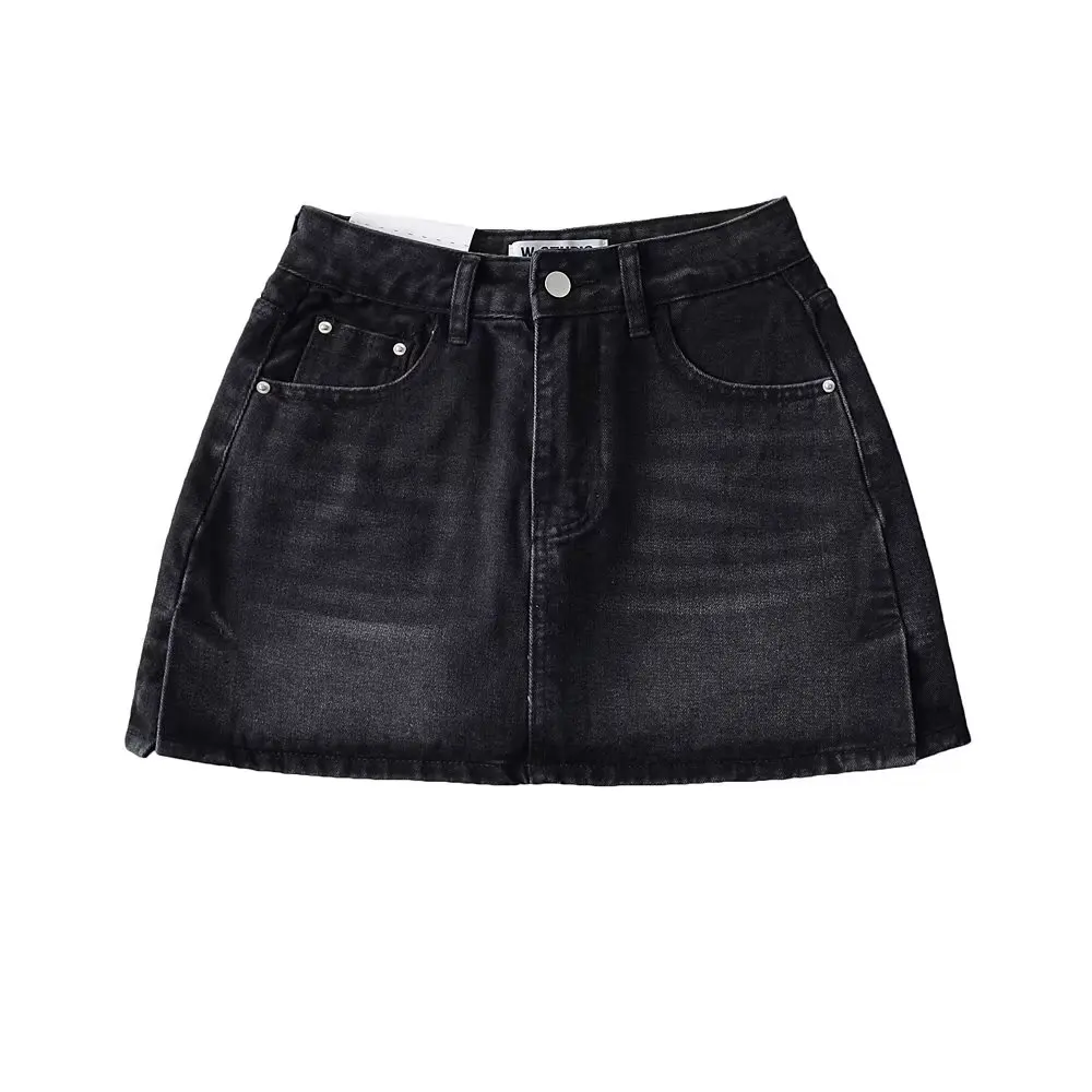 

Summer 2023 Women's Design Sense Mid-Waist Slimming Versatile Slit Denim Skirt High Waist A-Line Pure Color Commute Sle