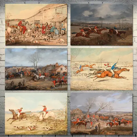 Vintage English Henry Thomas Alken Hunters Painting Poster Rider Foxhunting Prints Canvas Wall Art Pictures Home Room Decoration
