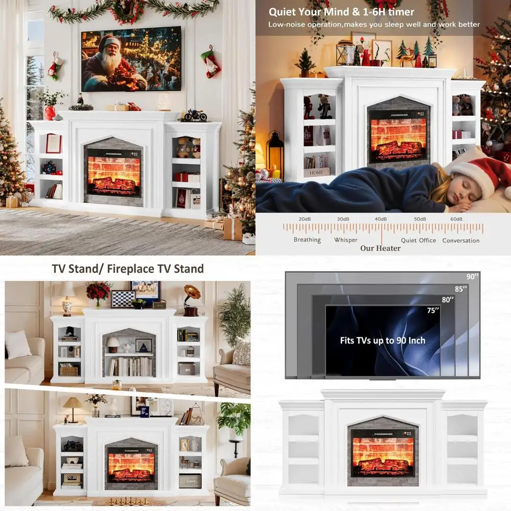 

80 Electric Fireplace with Mantel, Fireplace TV Stand for TVs Up to 90in, Farmhouse Entertainment Center with Storage Cabinet, 2