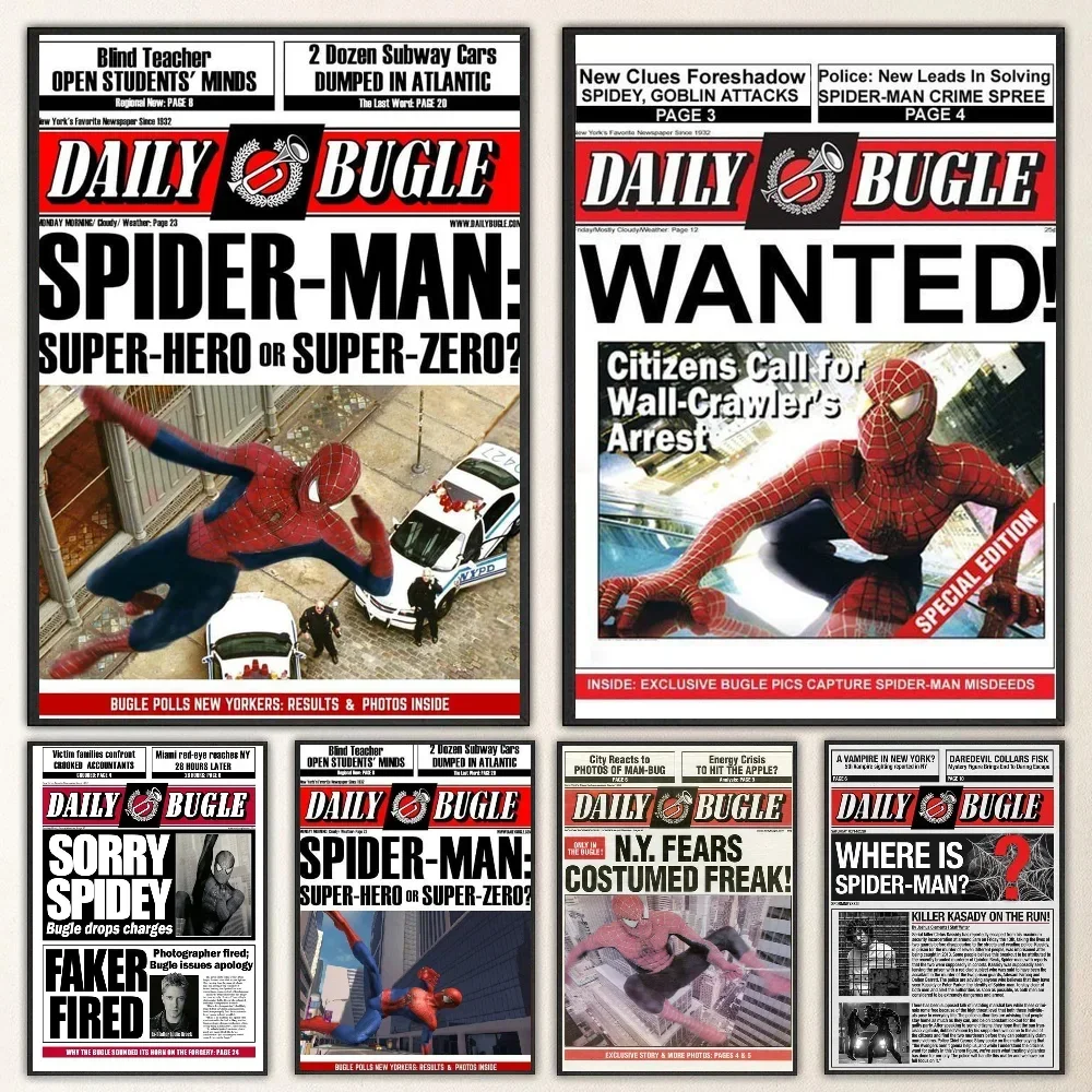 

MINISO Disney Movie Marvel SpiderMan Wall Art Posters Hand-Painted Vintage Style Three Actors Home Decor Canvas Paintings Murals