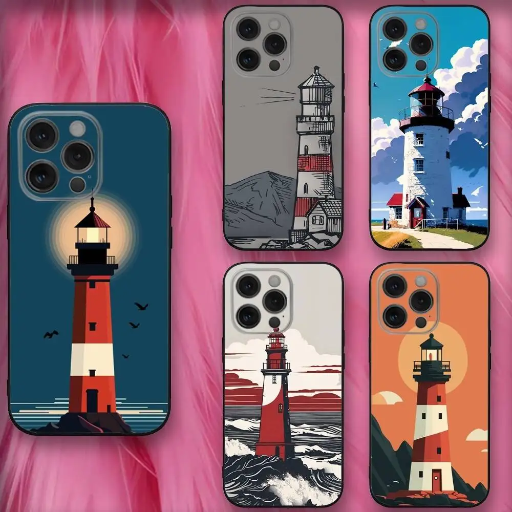 

L-Lighthouse Art Phone Case For iPhone 16,se4,15,14,13,12,11,Pro,X,XS,Max,XR,Plus,Mini Soft Black Cover