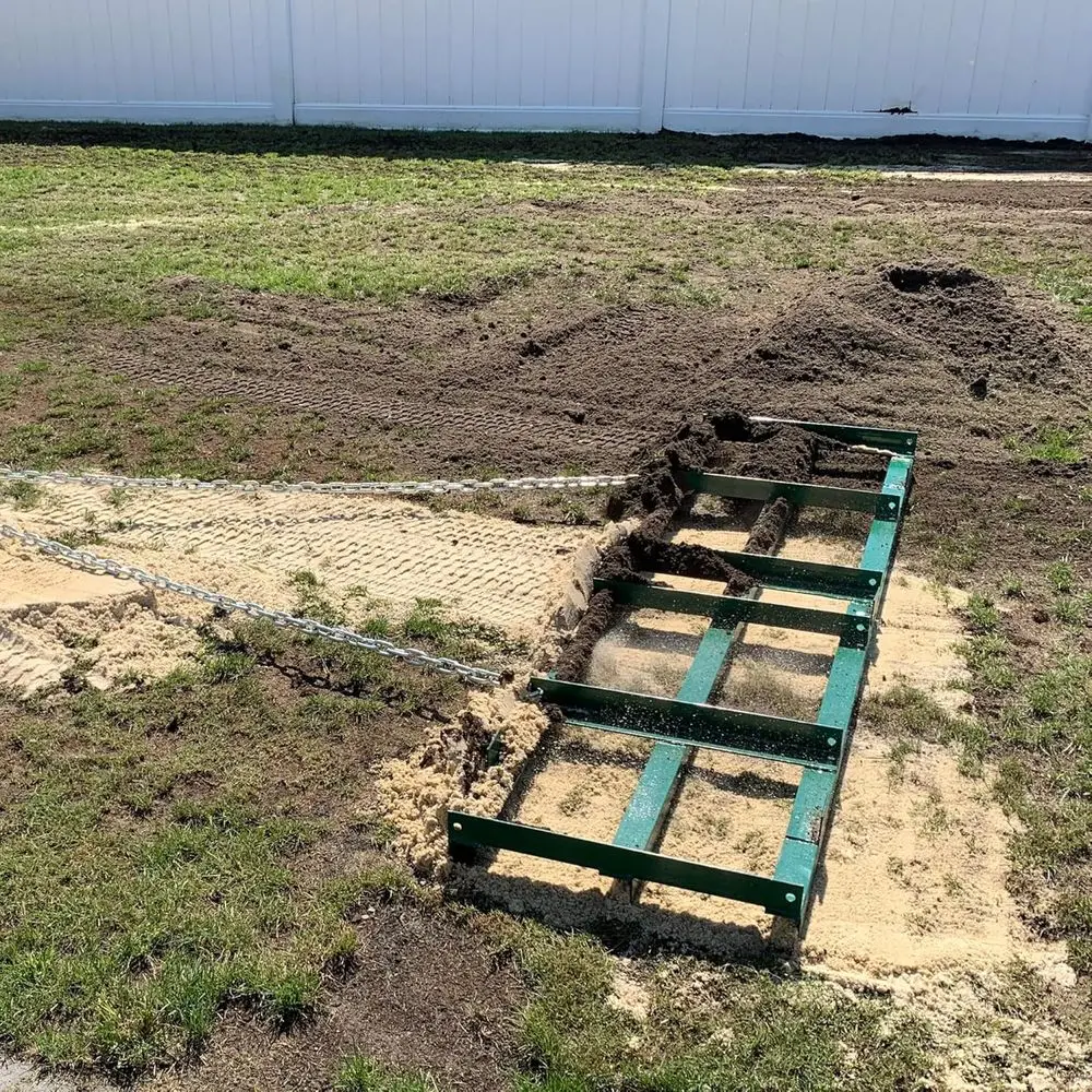 

8-футовая сверхмощная гаровина для газона и подъездной дороги, буксировочные ландшафтные грабли 64 фунта, гладкий гравий, мощный выравниватель газона