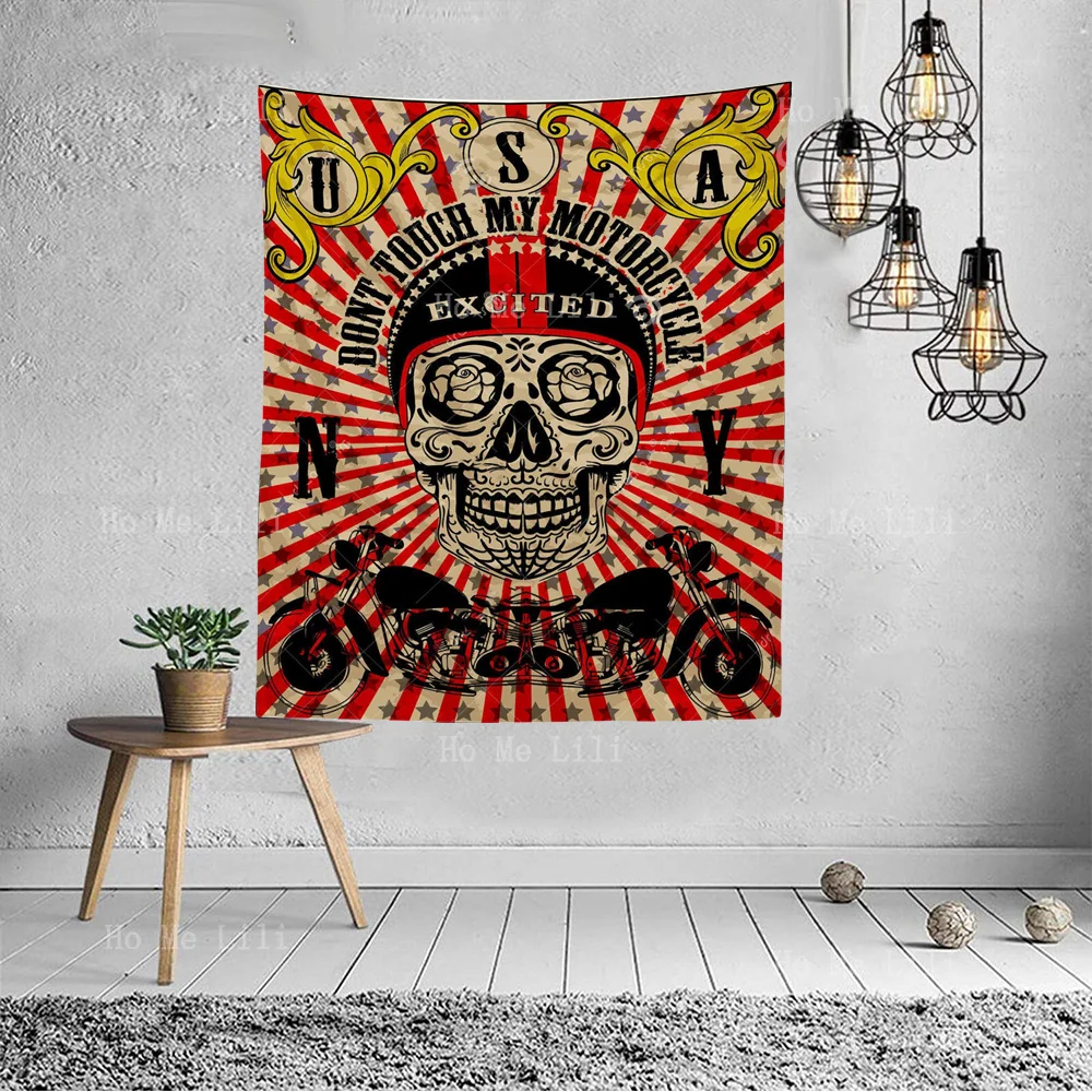 Exclusive Skull Designs Do An Amazing Vintage Custom Skeleton Motorbike Retro Tapestry By Ho Me Lili For Home Decor