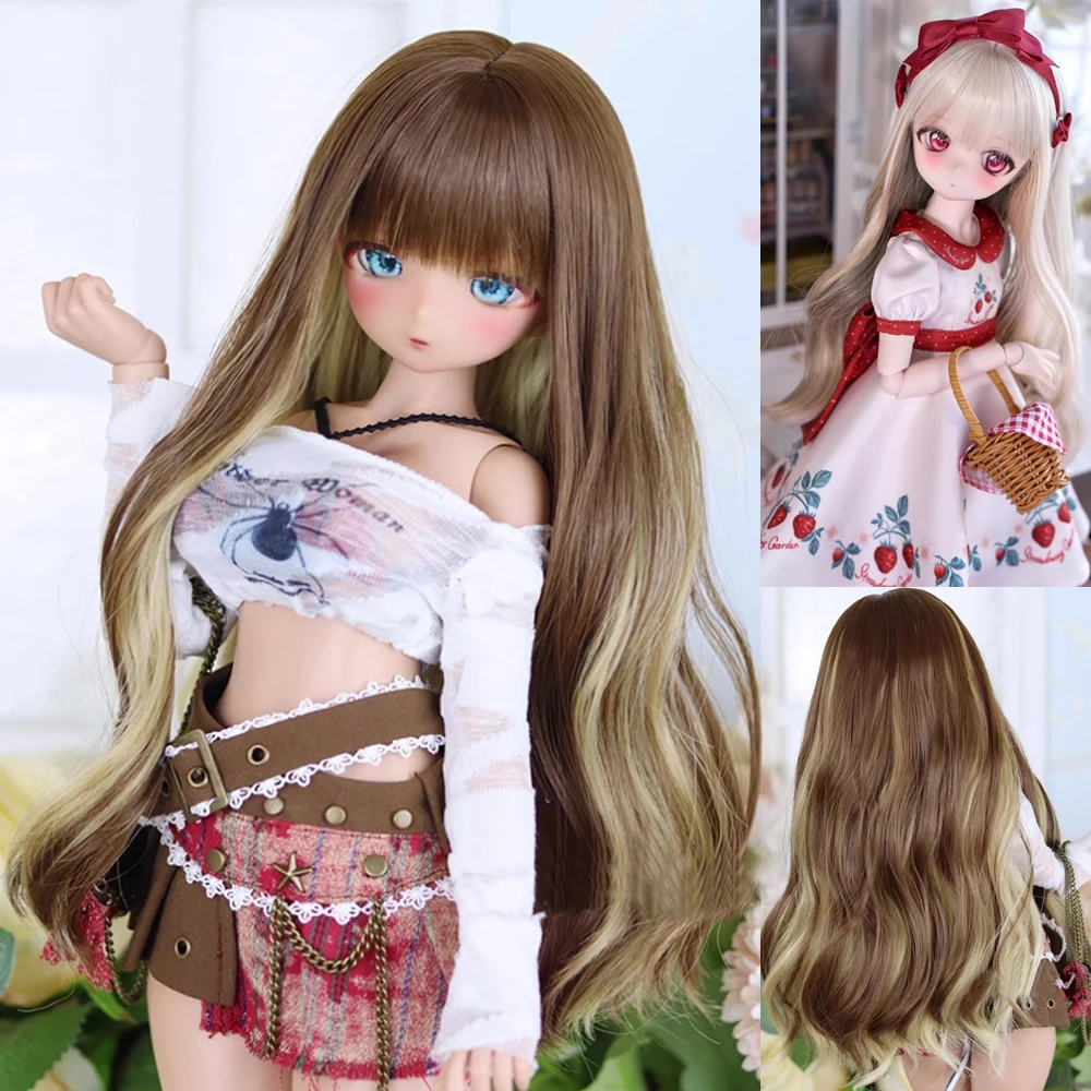 D09-P378 children toy BJD DD SD MSD  1/4 1/3 MDD doll wig pink brown thin bangs long curly hair 1pcs