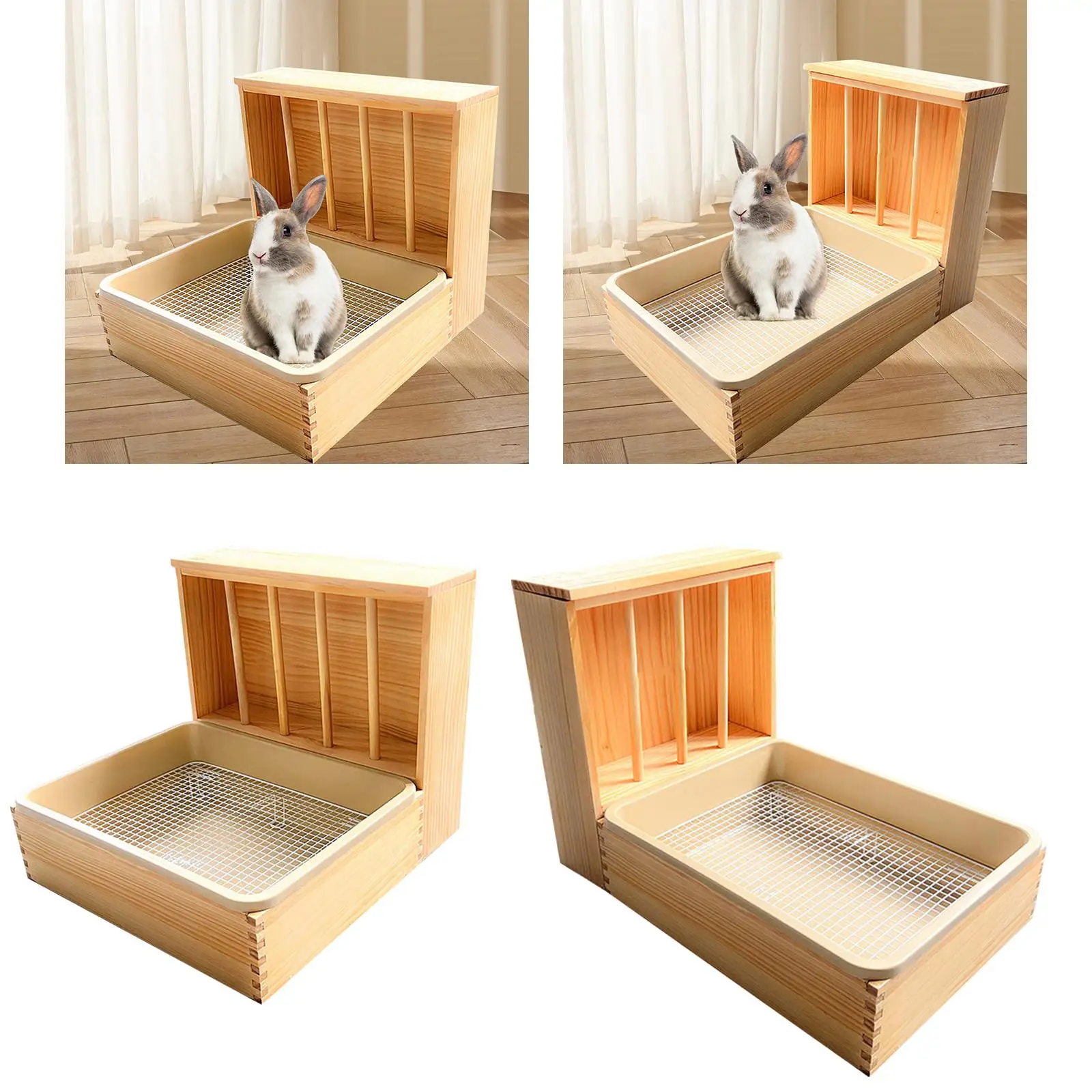 

Bunny Hay Feeder Wooden Rabbit Hay Feeder with Litter Tray Hay Manger Rabbit Grass Feeder for Chinchilla Guinea Pig