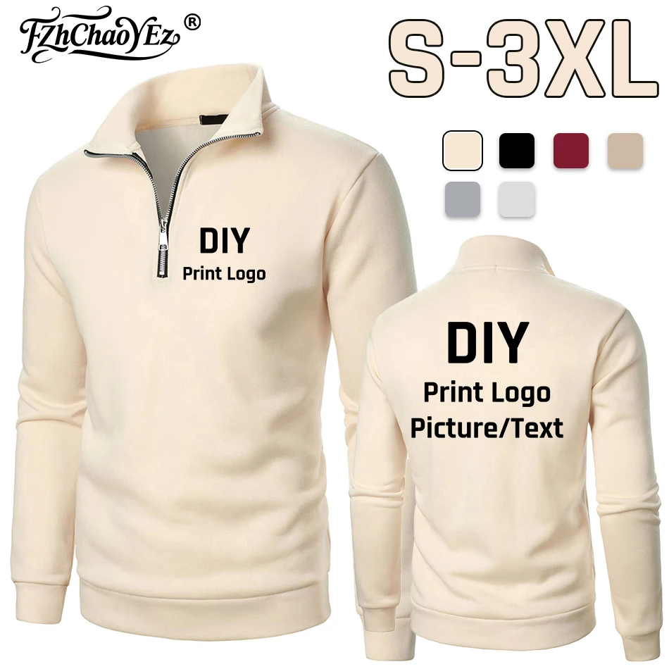 Personalized Custom Logo Autumn Men's Zip Up Sweatshirts Slim Fit Lightweight Outdoor Mock Neck Pullover Half Turtleneck Hoodie