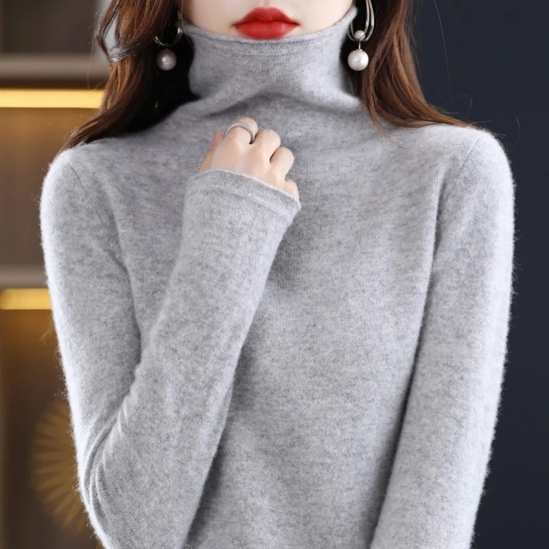 New 100% merino wool turtleneck cashmere sweater in autumn and winter women\'s casual knitted coat women\'s coat Korean fashion