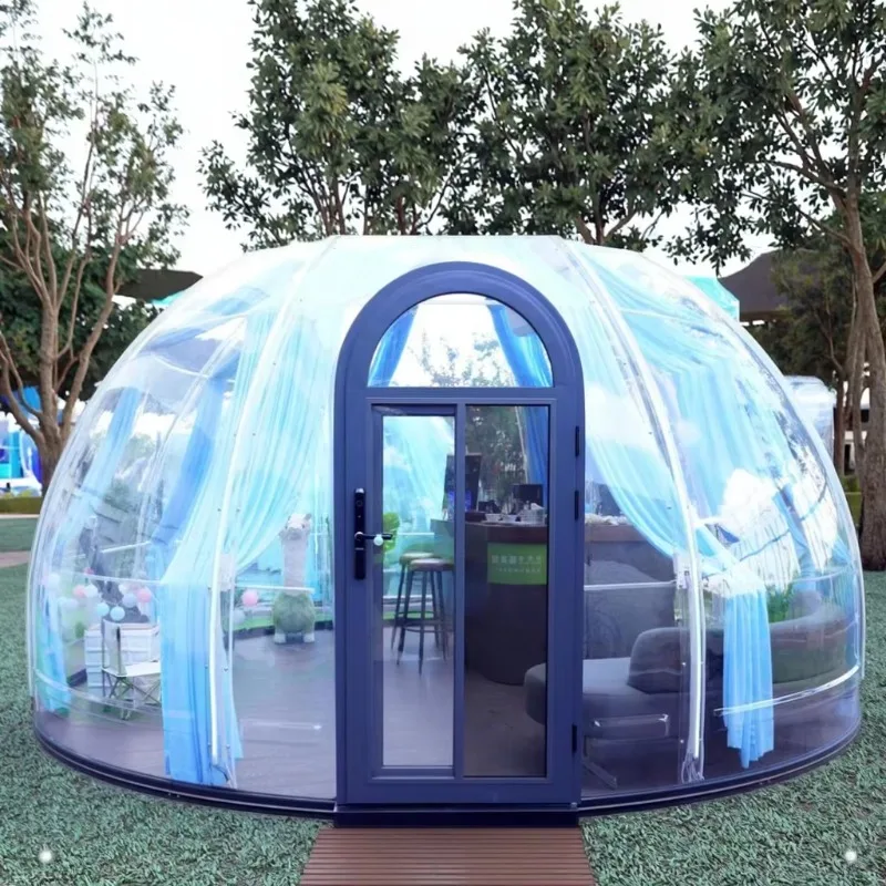 Foldable Transparent Greenhouse Dome Tent Clear Skylight Round Living Room with Bathroom, Practical Shelter for Hotel Glamping