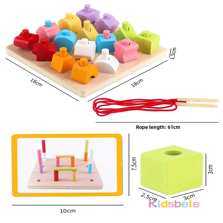 Jouet de correspondance des couleurs pour tout-petits, blocs d'empilage de perles de forme géométrique en bois avec cartes, jouet de motricité Fine Montessori, cadeau d'anniversaire