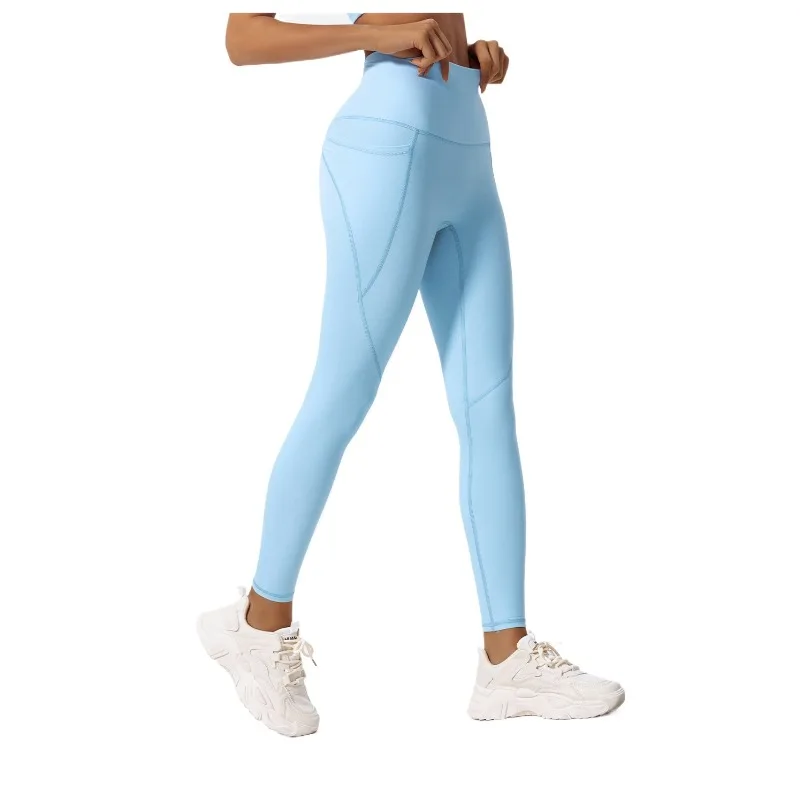 Lezyan High Waist Hip Lift Pocket Yoga Pants Women's Tight Sports Running Outer Wear Tuck High Elasticity  Exercise Workout Gym
