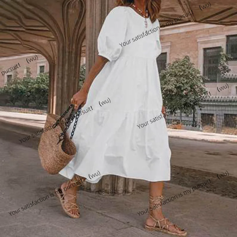 

ZOCI-Summer Women Loose Mid-Calf Dress Vintage Lantern Sleeve Long Dresses Boho Ladies Beach DressesLoose Vestido Casual