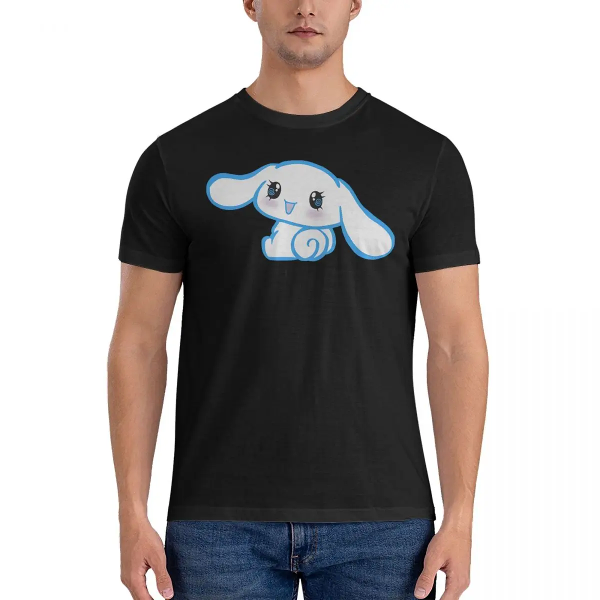 Cinnamoroll T Shirt Men's Cotton Vintage T-Shirts Round Neck Sanrio Tee Shirt Short Sleeve Clothing Gift Idea