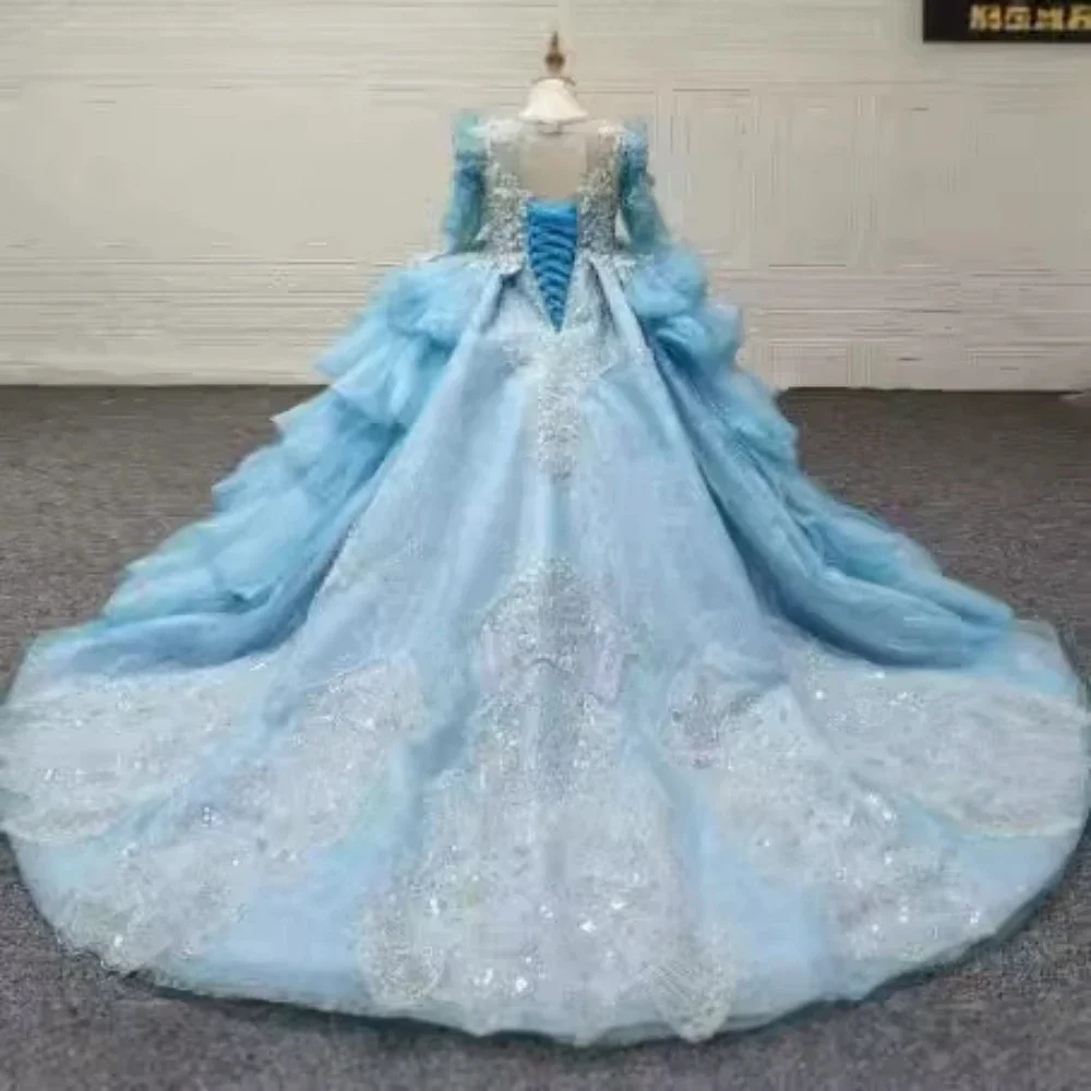 Custom Luxury Sequin Tulle Flower Girl Dress With Ruffles For Wedding Formal Pageant Gown Elegant Kids Dress For Birthday Party