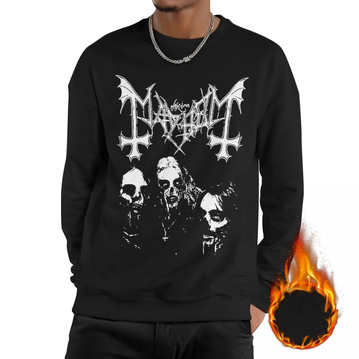 

Men Women Band Mayhem Black Metal Sweatshirt Fleece Lined Round Collar Sweatshirts Pullover Hoodie Long Sleeve Shirts