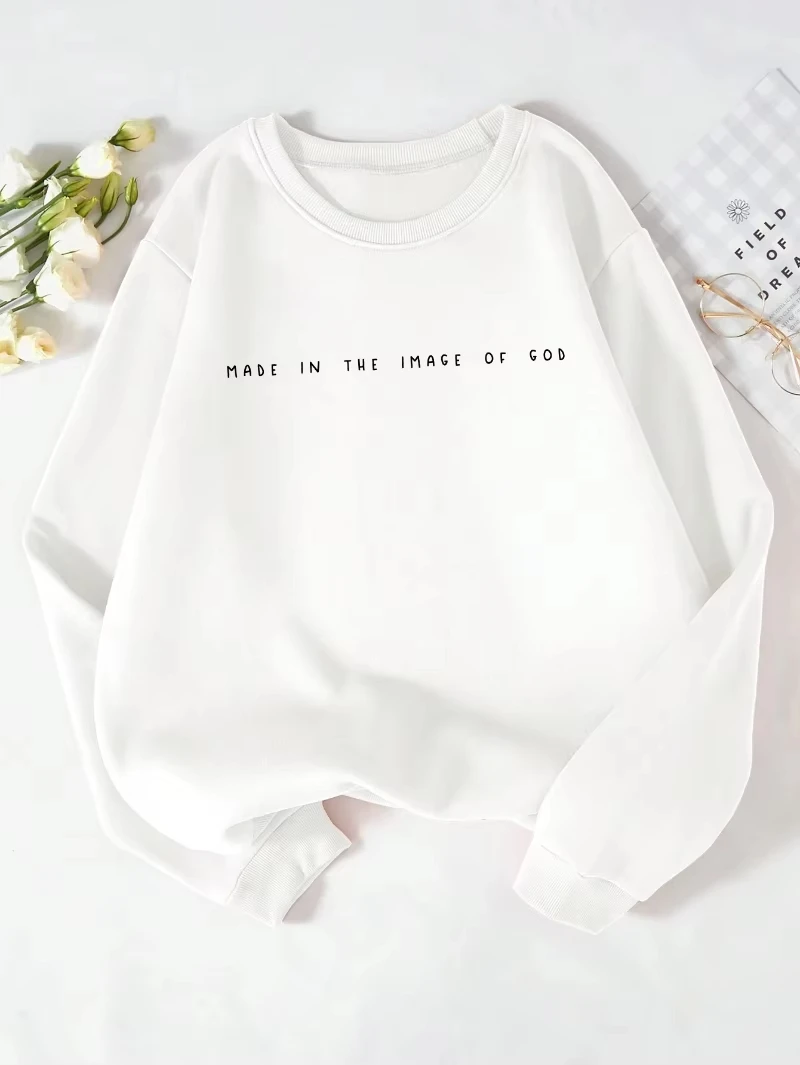 Trendige Damen-Sweatshirts, hergestellt im Bild von Gad, bedruckter Pullover, bequemer Fleece-weicher Kapuzenpullover mit Rundhalsausschnitt, modische Kleidung