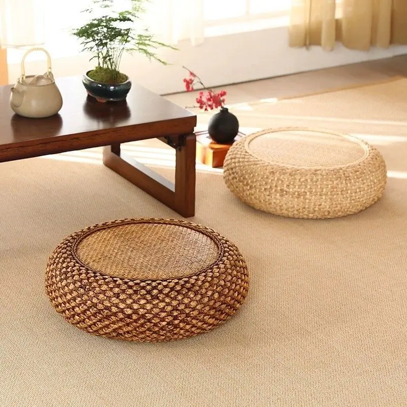 Vine Woven Seat Cushion, Straw Woven Seat Cushion, Household Thick Solid Wood Frame, Round Tatami Mat，Home Textile，Home & Garden