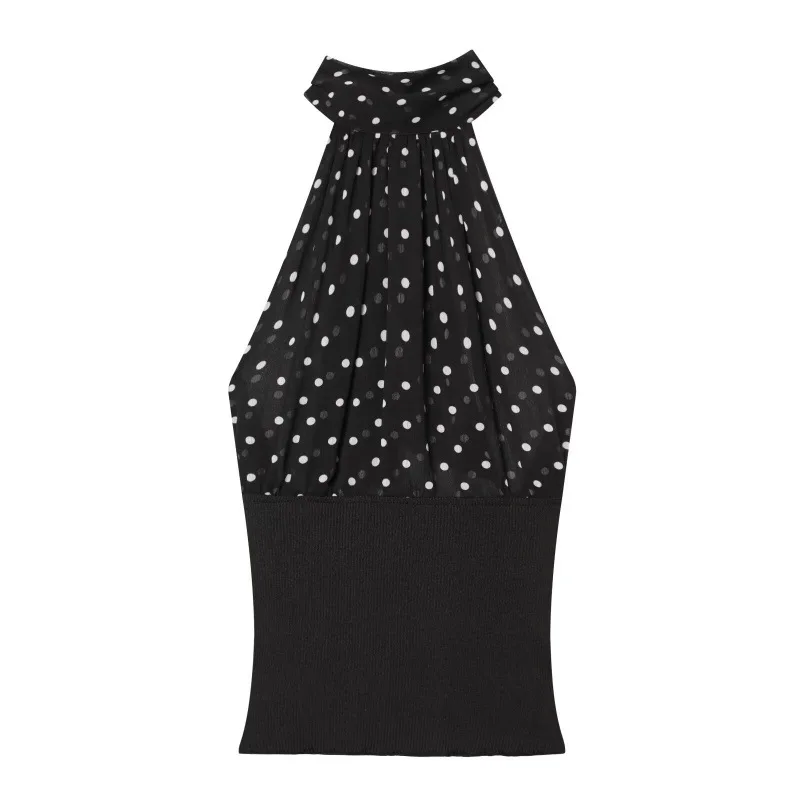 

Withered Women's Clothing 2026 Summer New Product Fashionable Slim Fit Off Shoulder Wave Point Hanging Neck Suspender Top