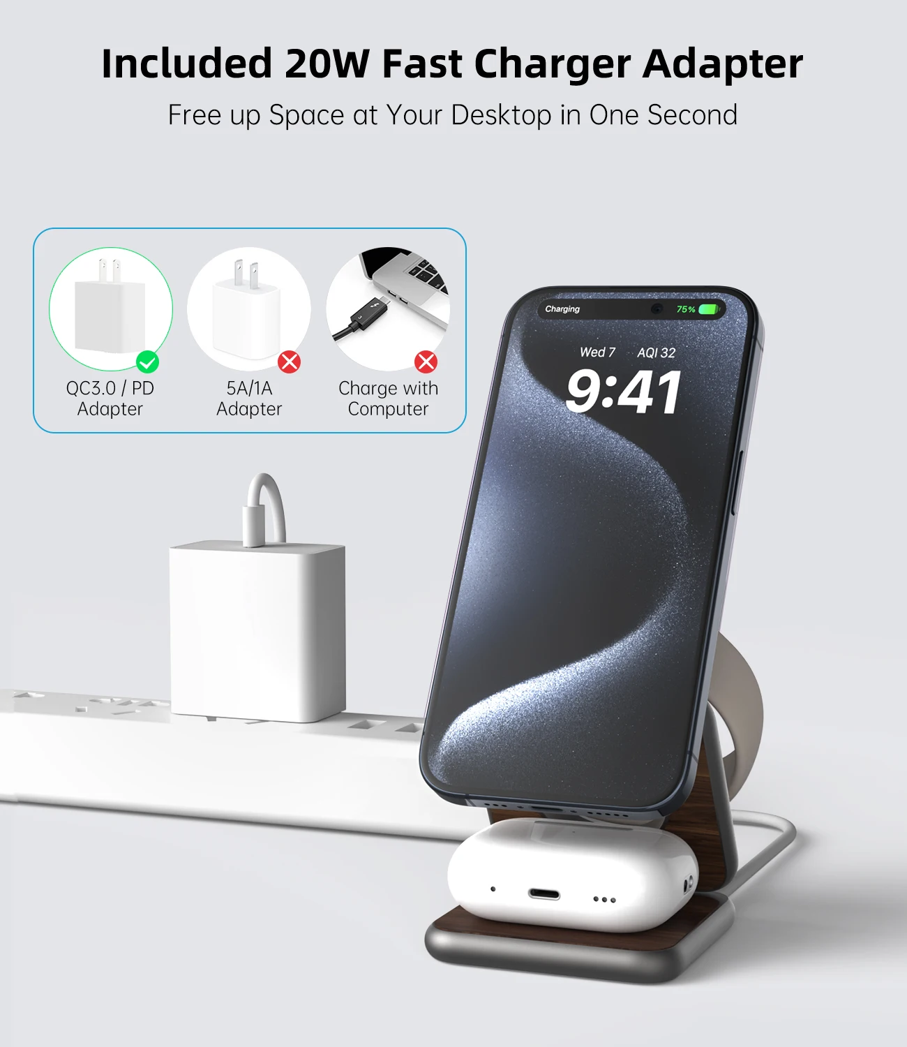 KUXIU X40 Foldable Magnetic Wireless Charger,Aluminum Alloy Charging Station for iPhone15 14 13 12 , for AirPods 3/2/Pro,iWatch9