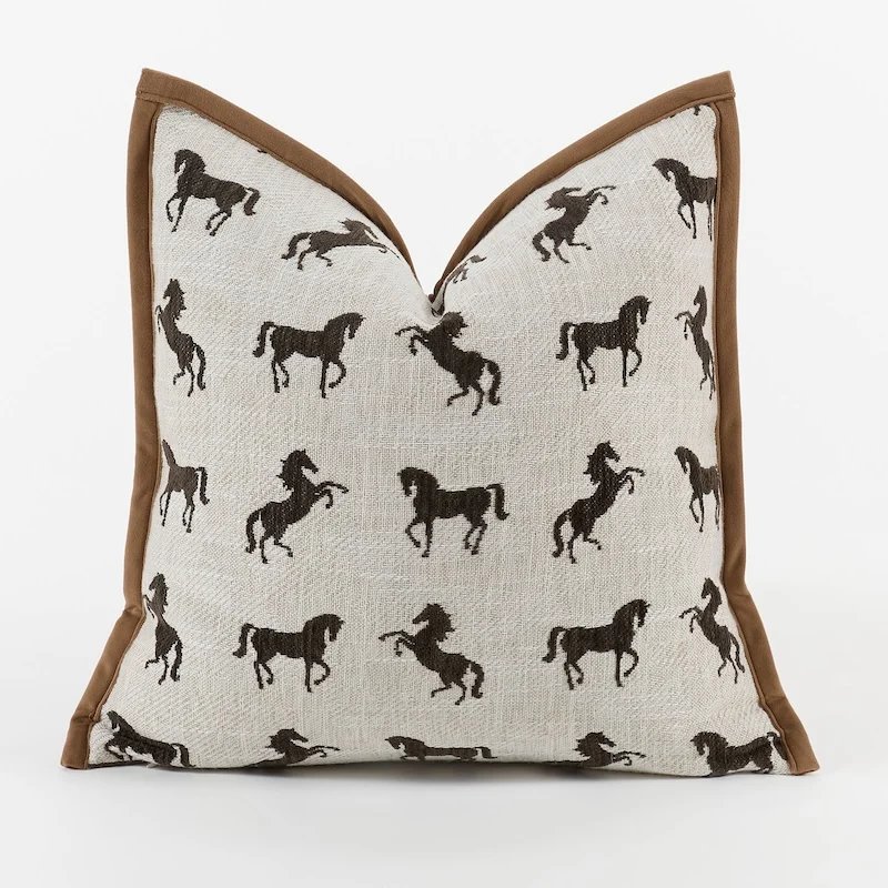 Horse Jacquard Pillows Luxury Brown Color Cushion Case Modern Square Decorative Pillow Cover For Sofa Chair Home Decorations