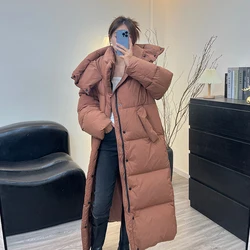 Women's Down Jacket Long Section White Goose Down Winter New Coat Loose Hooded Thickened Warm Trendy Fashion Casual Coat