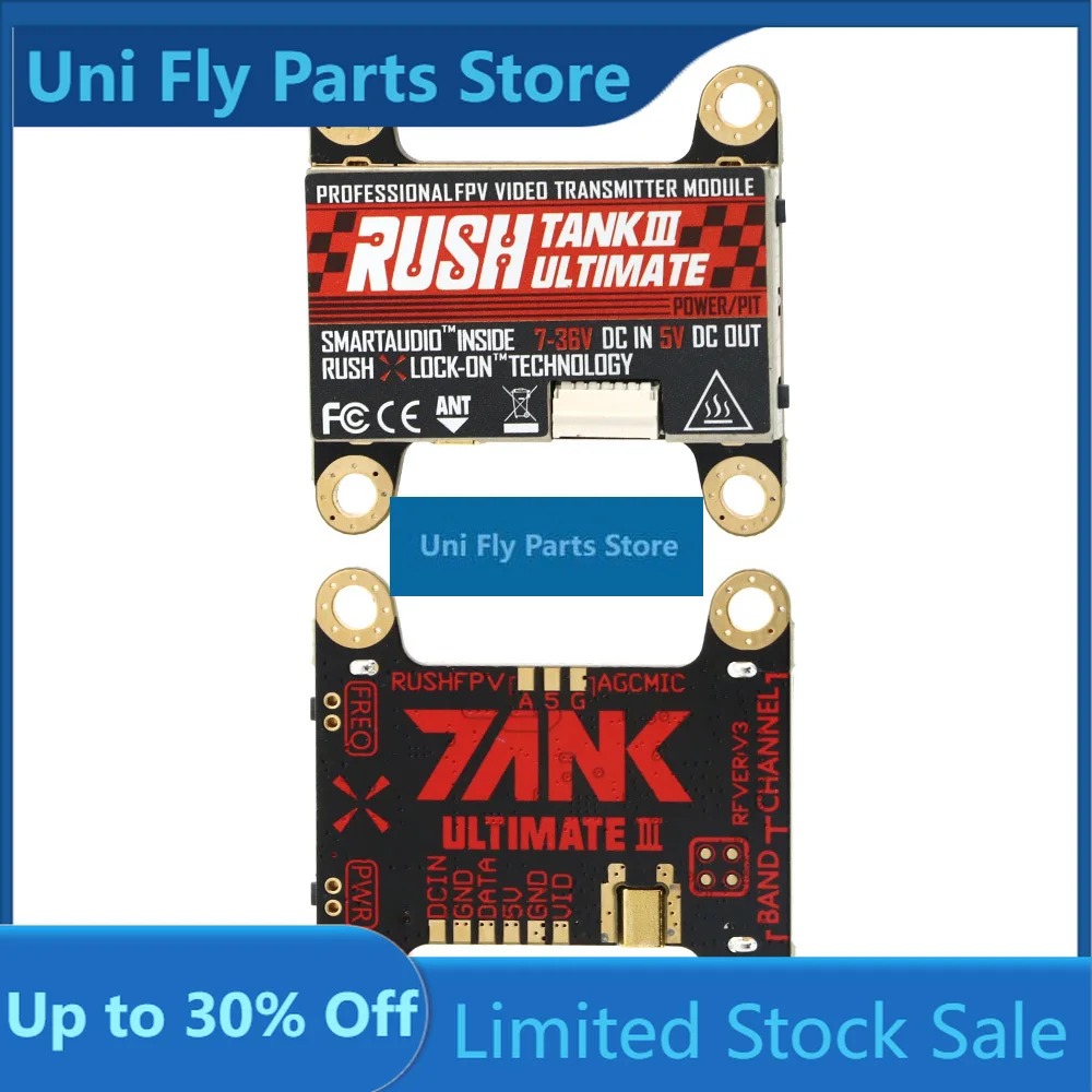 UniFly RUSH Tank III Ultimate VTX 5.8G 48CH RaceBand Pitmode 25mW 200mW 500mW 800mW Adjustable FPV VTX 2-8S For RC Racing