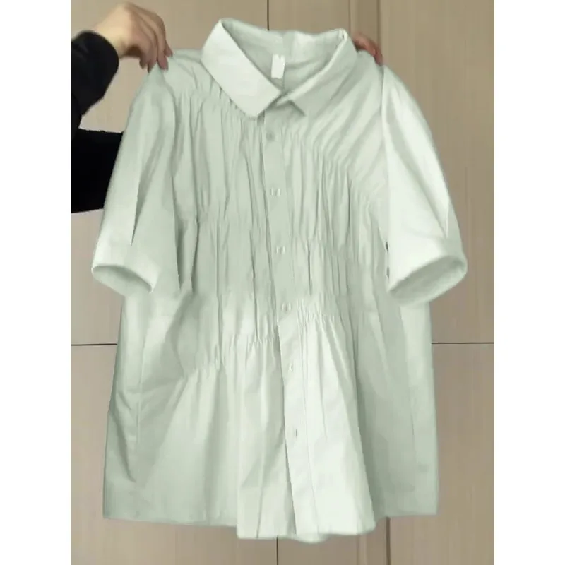 

Мятно-зеленая женская рубашка Elegancepolo с коротким рукавом2024Новый летний топ во французском стиле для миниатюрных женщин