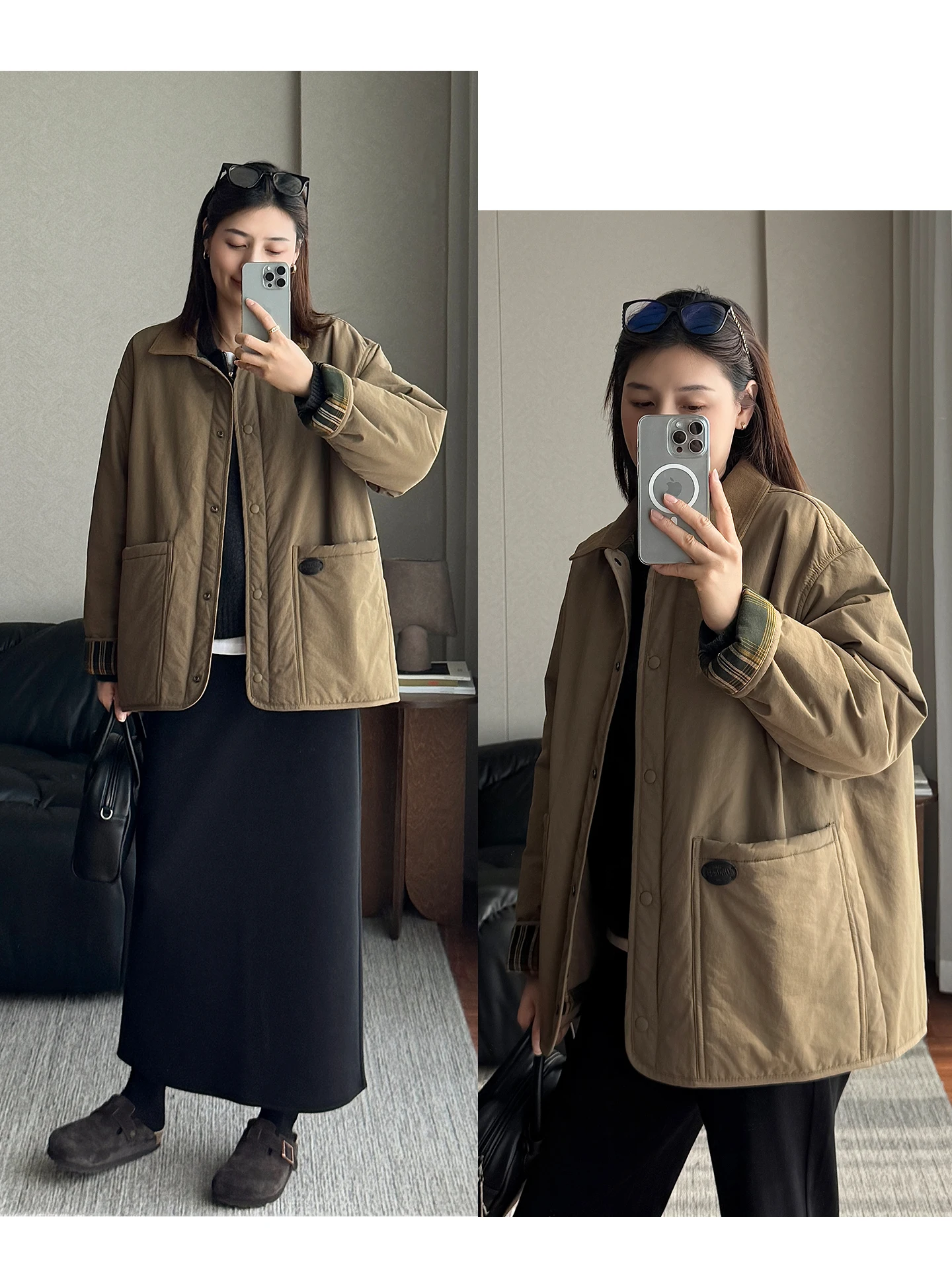 

Lightweight Thin Cotton Jaet Autumn Winter New Sle Casual Workwear Flip Collar Color Blo Large ket Label Faion Loo...