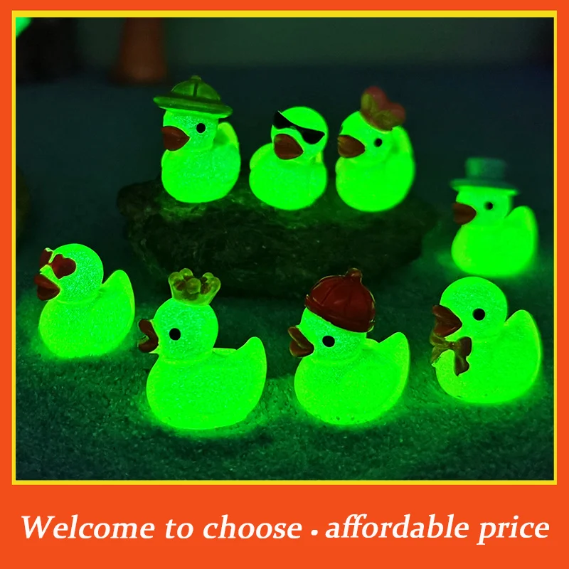 TH 8pcs For DIY Aquarium Garden Decor Luminous ResinHouse Glow-in-the-Dark Ducks Figurines  Mini Yellow Duckling Miniatures Doll
