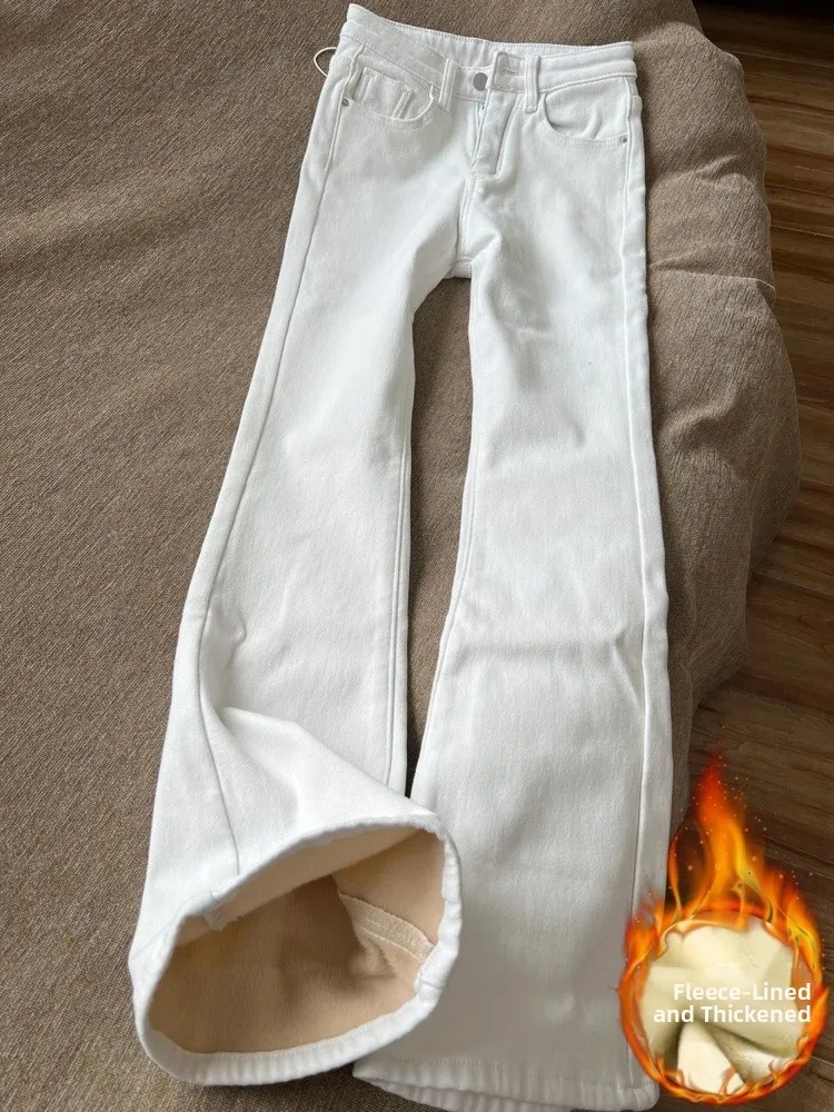 Fce اصطف Thiened مايكرو متوهج الجينز النساء الشتاء حجم كبير التخسيس ثنى صالح عادية عالية الخصر الدنيم السراويل #1