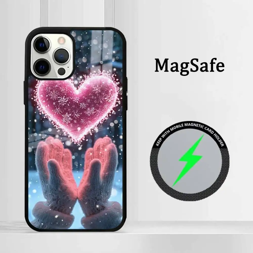 

Love Winter Style Phone Case Magnetic Glass Phone Case For Iphone 16 15 14 12 11 13 Pro Max Mini Puls Cover