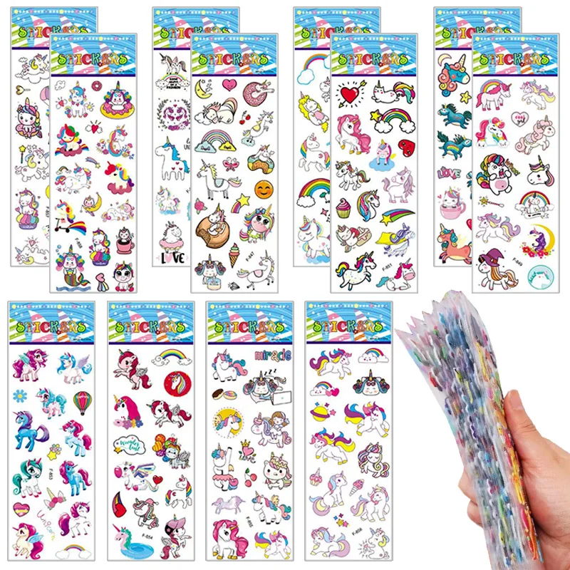 6/12/24pcs 3d Stationery Stickers Cartoon Cute Unicorn Design Scrapbook Stickers Office Cultural and Educational Supplies TMZ